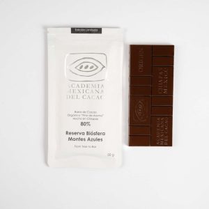 Barra Academia Mexicana del Cacao Chocolate Oscuro Semiamargo al 80% Cacao "Reserva Biósfera Montes Azules" Chiapas Endulzado con Azúcar 50g.