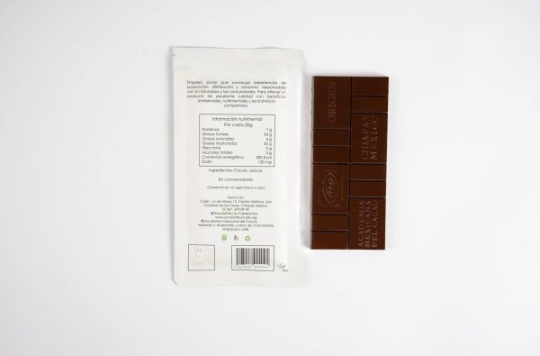 Barra Academia Mexicana del Cacao Chocolate Oscuro Semiamargo al 80% Cacao "Reserva Biósfera Montes Azules" Chiapas Endulzado con Azúcar 50g. - Imagen 2