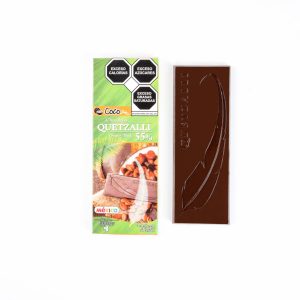 Barra Quetzalli Chocolate Obscuro al 55% Cacao Tabasco Trivarietal con Azúcar y Leche de Coco 50 g.
