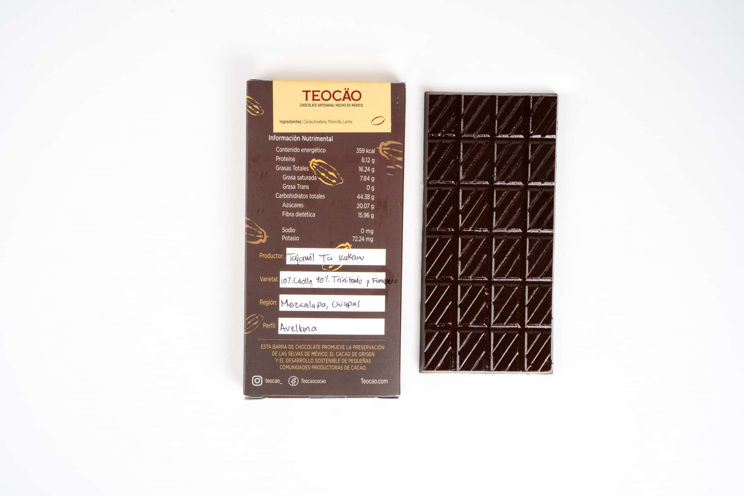 Barra Teocäo Gianduja Chocolate Oscuro al 30% Cacao Polivarietal Soconusco Chiapas con Leche y Avellana Endulzada con Piloncillo Orgánico 80g. - Imagen 2