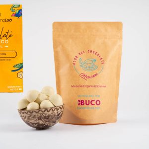 Bolsa TheobromaLab Chocolate Blanco Cacao Tabasco con Leche en Polvo Endulzado con Azúcar al 34% Cacao